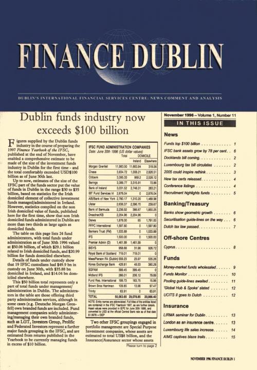 November 1996 Issue of Finance Dublin