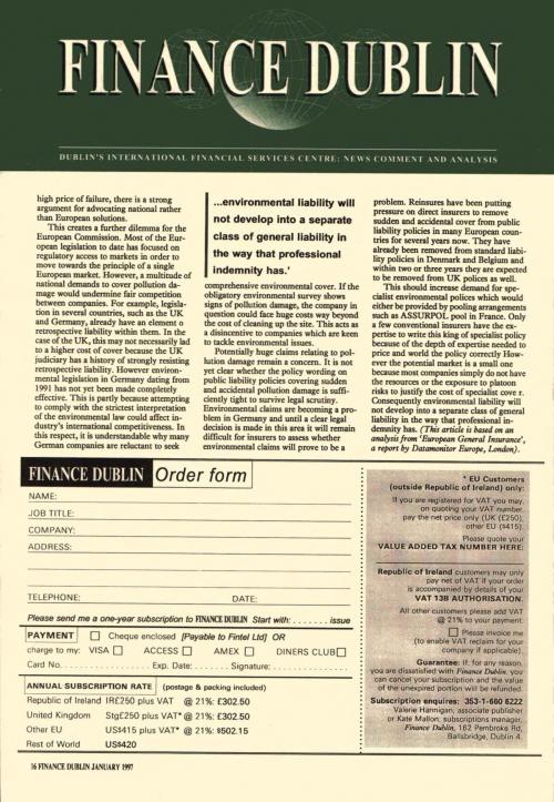 January 1997 Issue of Finance Dublin