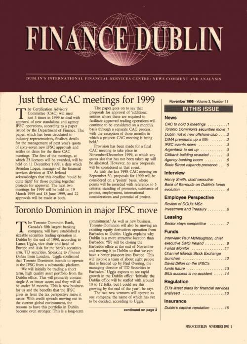 November 1998 Issue of Finance Dublin