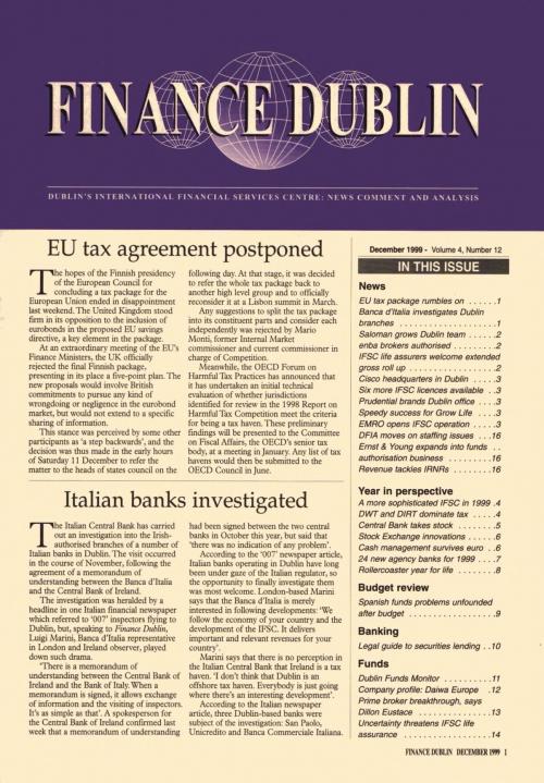 December 1999 Issue of Finance Dublin