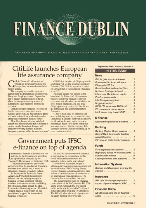 September 2000 Issue of Finance Dublin