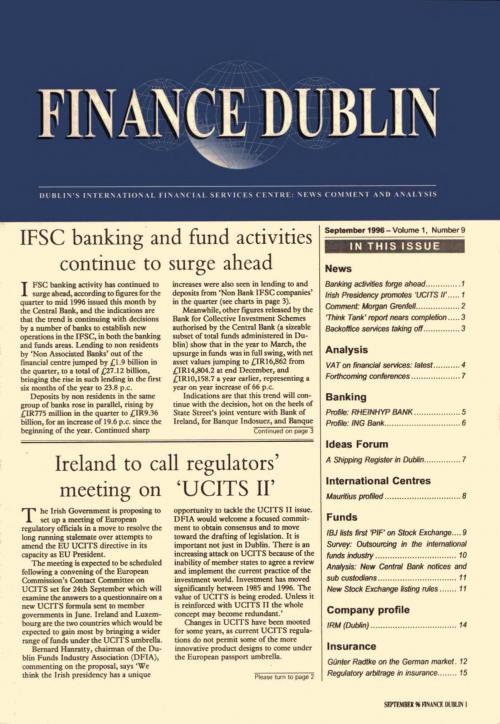 September 1996 Issue of Finance Dublin