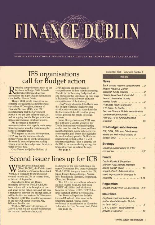 September 2003 Issue of Finance Dublin