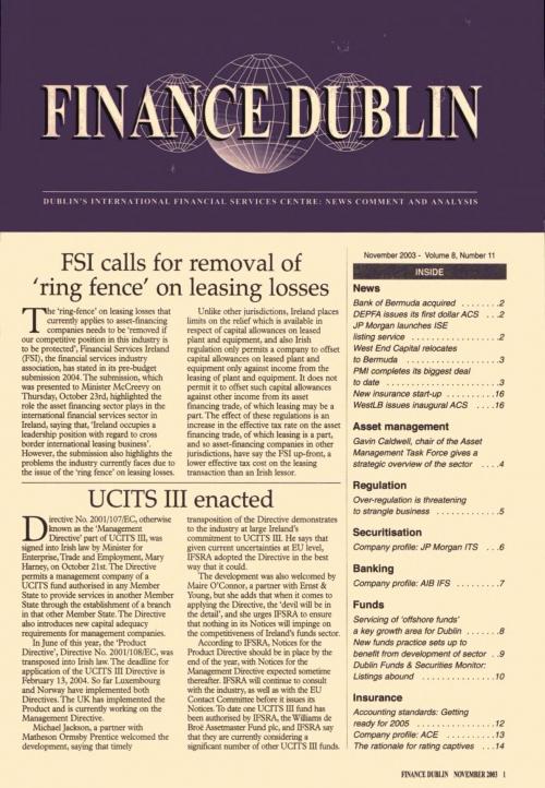 November 2003 Issue of Finance Dublin