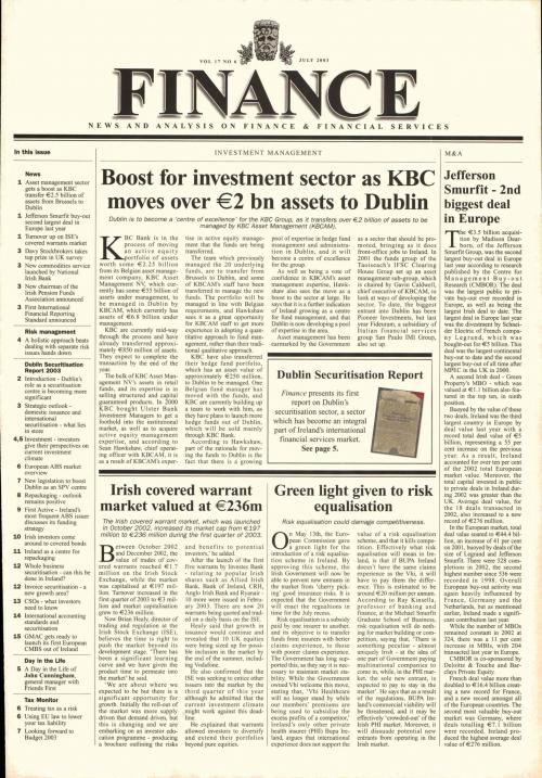 July 2003 Issue of Finance Magazine