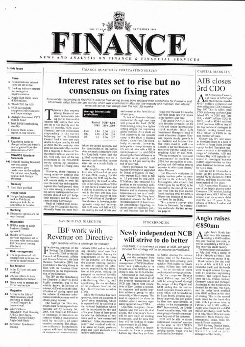 September 2003 Issue of Finance Magazine